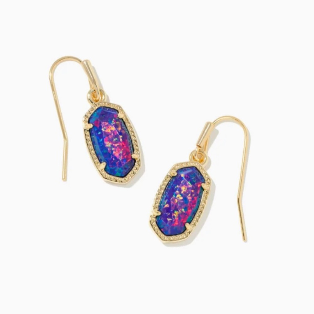Lee Gold Drop Earrings in Indigo Kyocera Opal, NWT